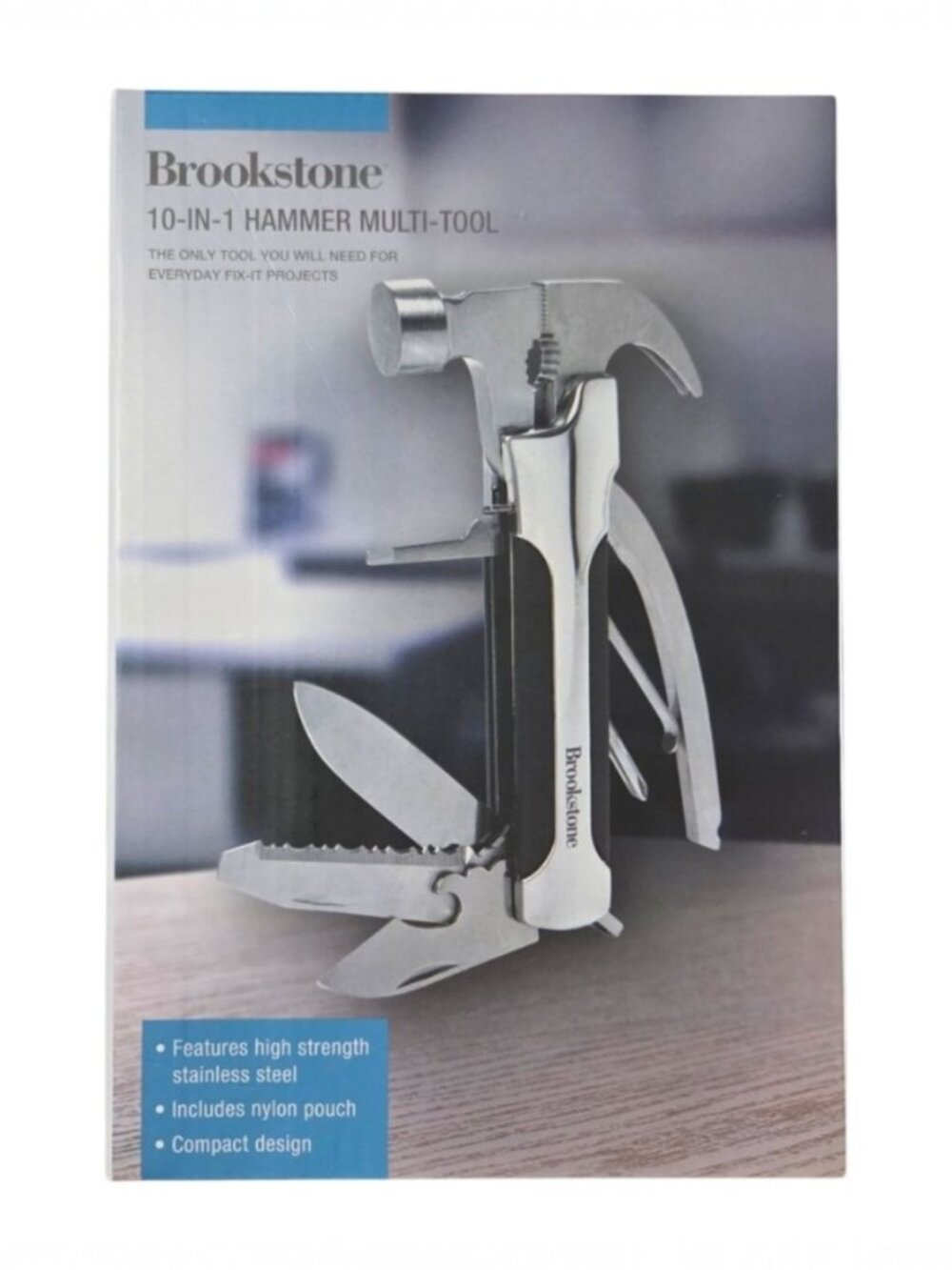 Brookstone 10-in-1 Hammer Multi Tool Stainless Steel Camping Survival Gadget NEW
